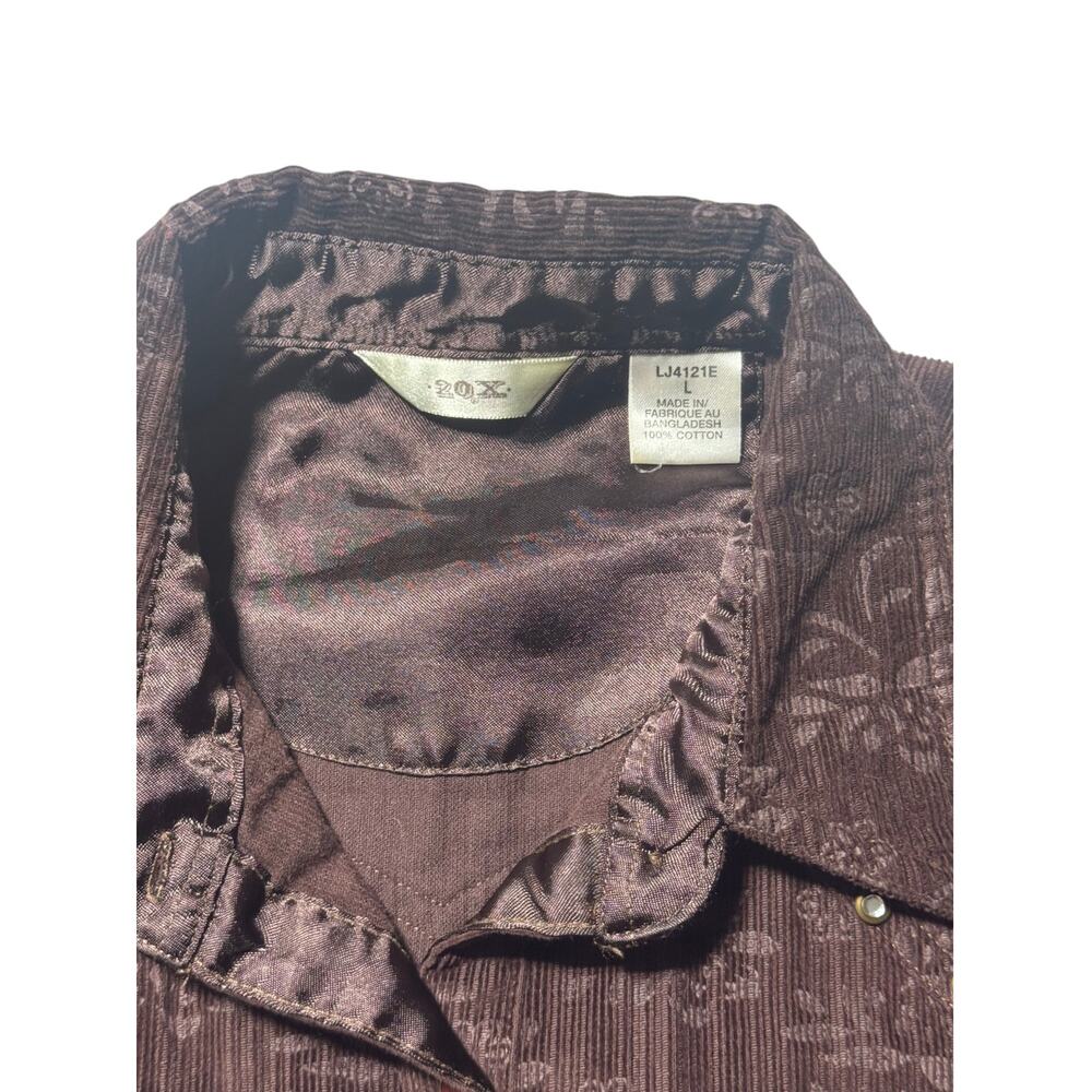 20X Western Shirt Womens L Brown Corduroy Floral Pearl Snap Front Long Sleeve - Picture 10 of 16